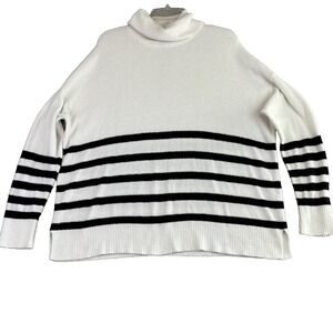 Vince Camuto Women's L White Black‎ Striped Turtleneck Sweater Casual Oversized